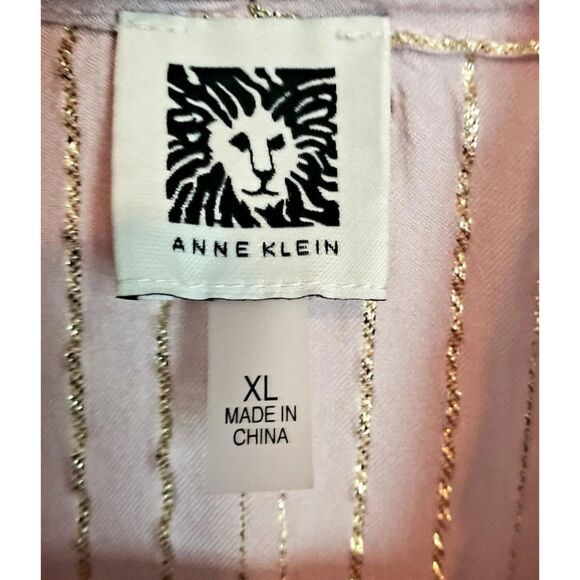 Anne Klein XL Pink Top With Gold Stripe & Bow V Neck. Great Alone Or Layered - Picture 2 of 7